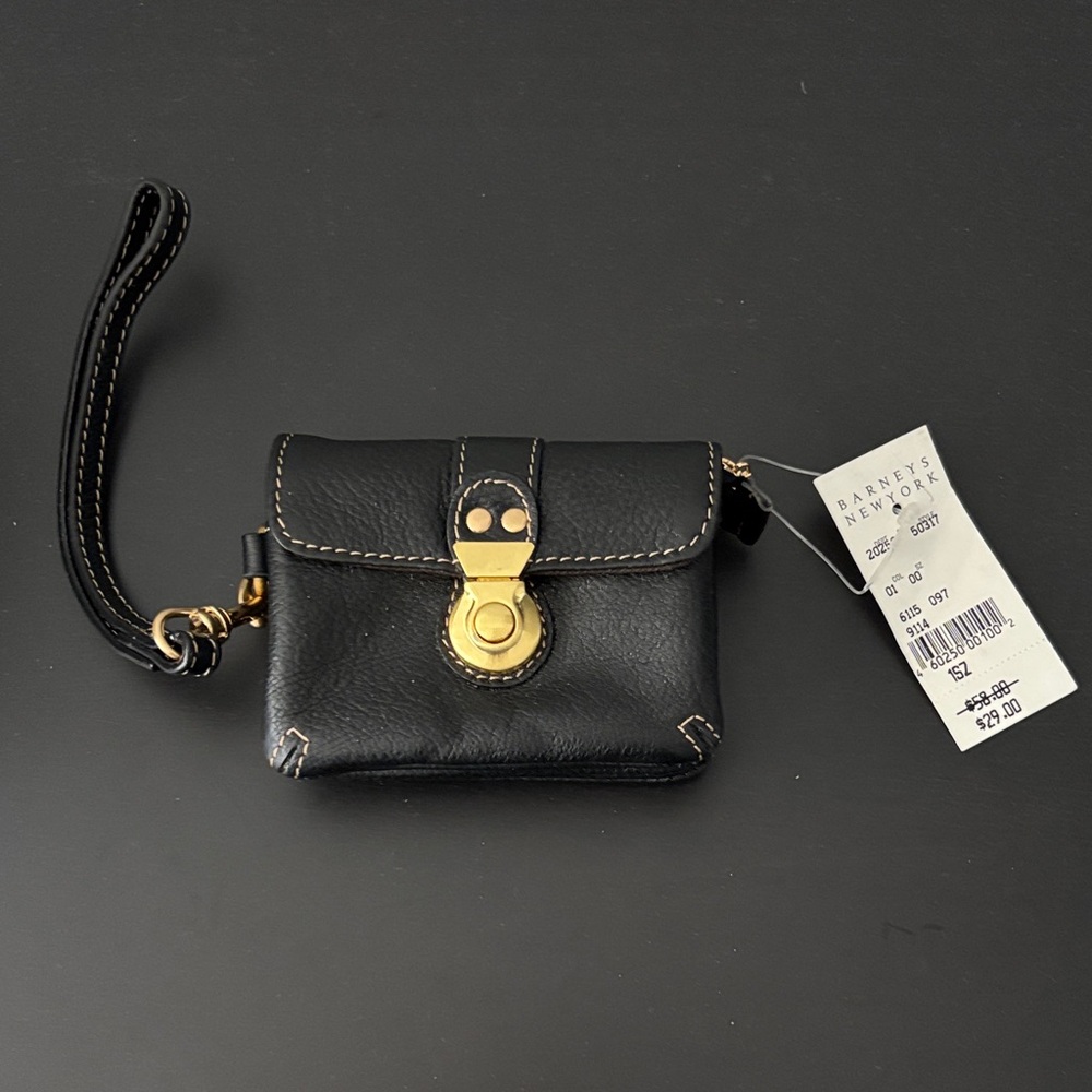 Brand New ILI Black Genuine Leather Mini Wristlet with Gold Hardware